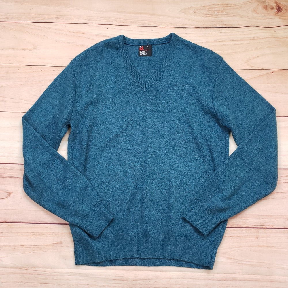 Robert Bruce‎ Sweater Mens Large Blue Pullover V-Neck Long Sleeve Knit Adult